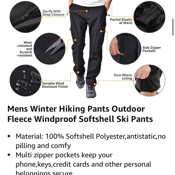 Toomett Men's hiking Snow Pants Skiing Winter Insulated Fleece Lined NEW Size 32 - Picture 3 of 12